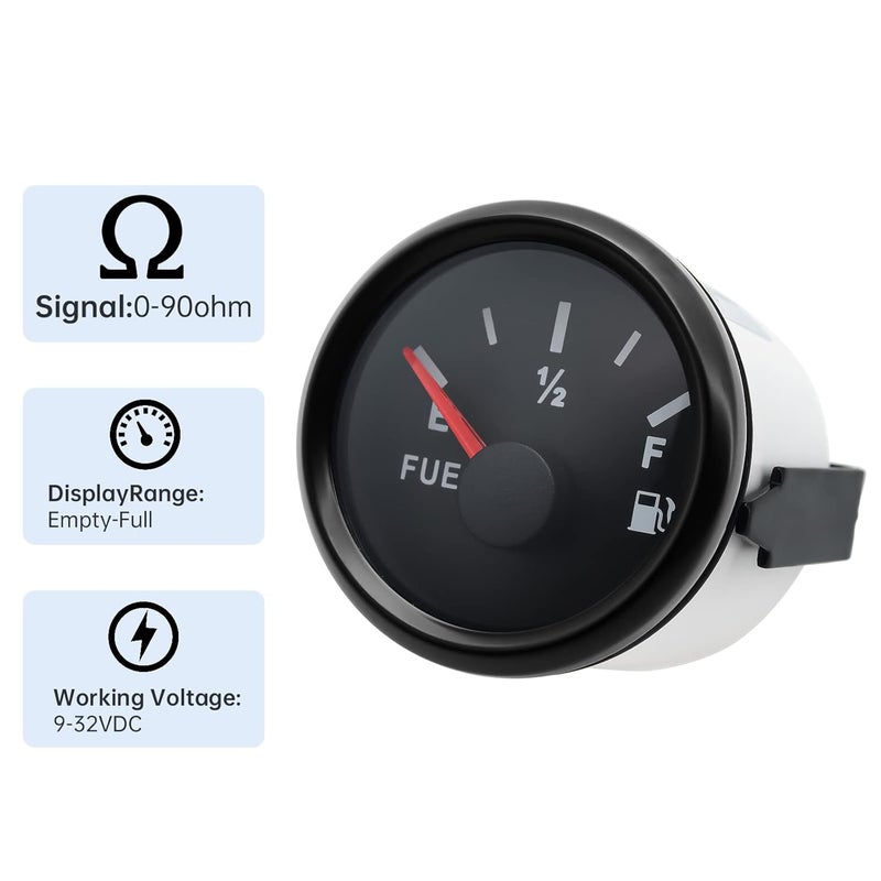 ARTILAURA 0-90 ohm Fuel Gauge 2 inch Boat Fuel Level Gauge Marine Gas Tank Meter for Universal AUTO Car Truck Diesel RV Vehicle (Black) - Image 3